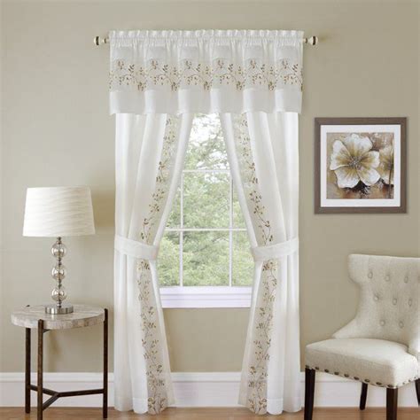 5 Piece Light Filtering Floral Semi Sheer Window Curtain Set Includes