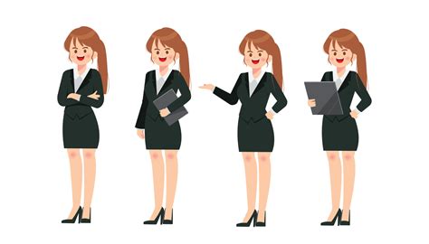 Business Woman Professional Character Set Standing Presenting Cartoon