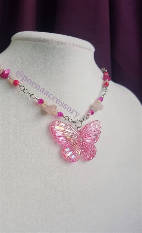 Fairycore Pink Quartz Necklace Bead Jewellery Beaded Jewelry Pink