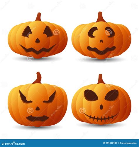 Halloween Pumpkin Face Collection Vector Illustration Stock Vector