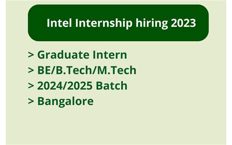 Intel Internship Hiring 2023 Graduate Intern Bebtechmtech 20242025 Batch Bangalore