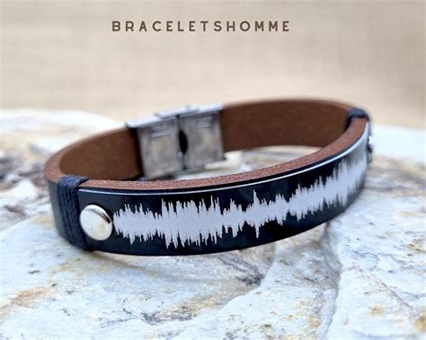 Custom Engraved Soundwave Leather Bracelet With Qr Code Voice Message