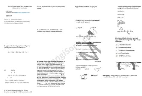 Kimya Sinif Donem Yazili Meb Senaryo Sorulari Acik Uclu Klasik