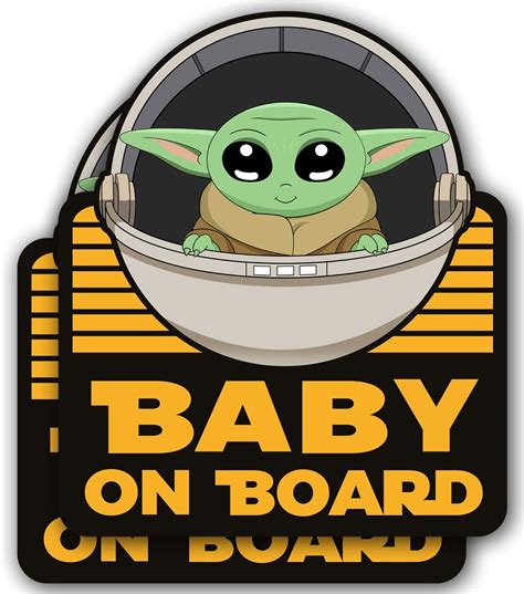 Buy Super Cute 2 Pack Baby Yoda On Board 5x4 Vinyl Decal Stickers For