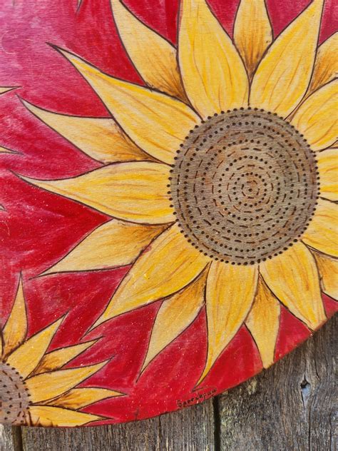 Sunflower Pyrography Wood Burned Hanging Wall Art Etsy