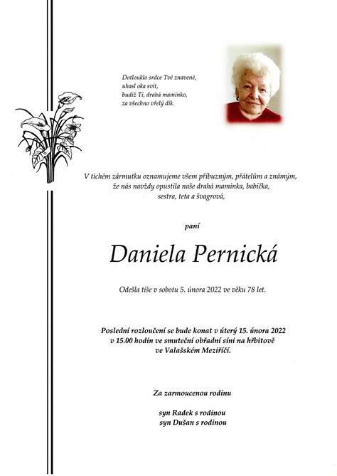 Paní Daniela Pernická | smutecnioznameni.eu