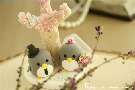 Penguins With Sakura Tree And Butterflies Wedding Cake Topper Etsy