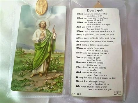 Aoldhyy St Jude Prayer Card With Medal Don T Quit Verse Uk Stationery And Office Supplies