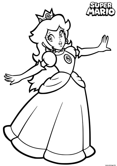 Coloriage princesse peach heureuse avec un sourire à imprimer Super