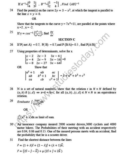 Cbse Class 12 Mathematics Question Paper 2021 Set B Solved