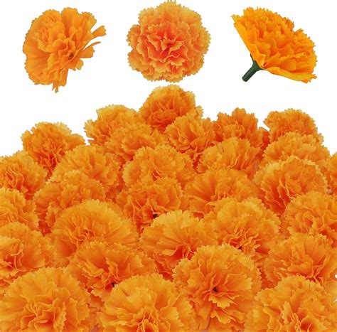 Amazon.com: 80 pcs Artificial Marigold Flowers,Silk Marigold Flower Heads,Orange Flowers ...