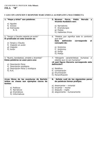 Ejercicios 1 Lenguaje Cuartos A PDF