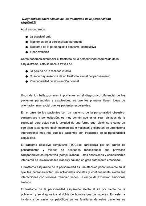 Diagnósticos diferenciales de los trastornos de la personalidad