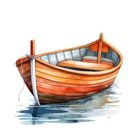 Premium AI Image Cute Cartoon Wooden Row Boat In Naive Style Floating