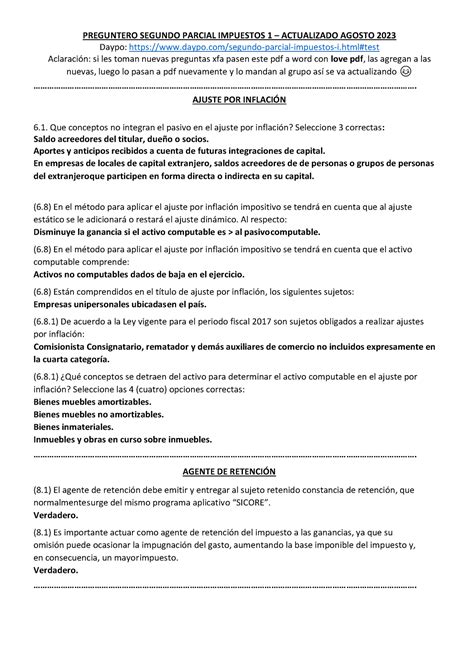 Segundo Parcial Impuestos Agosto Preguntero Segundo Parcial