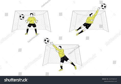 Set Football Soccer Goalkeepers Motion Flat Stock Vector Royalty Free