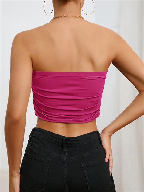 Shein Essnce Solid Ruched Side Crop Tube Top Shein Usa