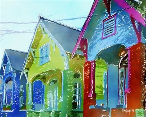 Colorful New Orleans Houses Three Nola Bungalows Original Art By