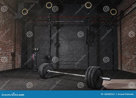 0Workout Gym with Cross Fit Equipment. Barbell Horizontal Bars ...