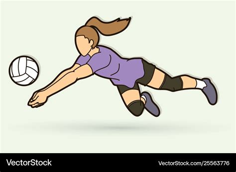 Woman Volleyball Player Action Cartoon Graphic Vector Image