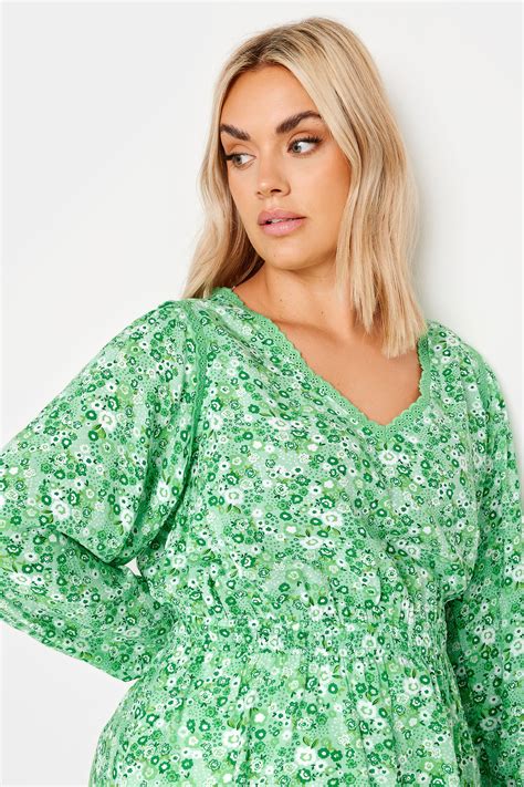 YOURS Plus Size Green Ditsy Floral Print Smock Top Yours Clothing