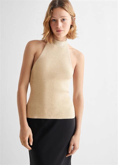 Mango Halter Neck Top In Gold Endource