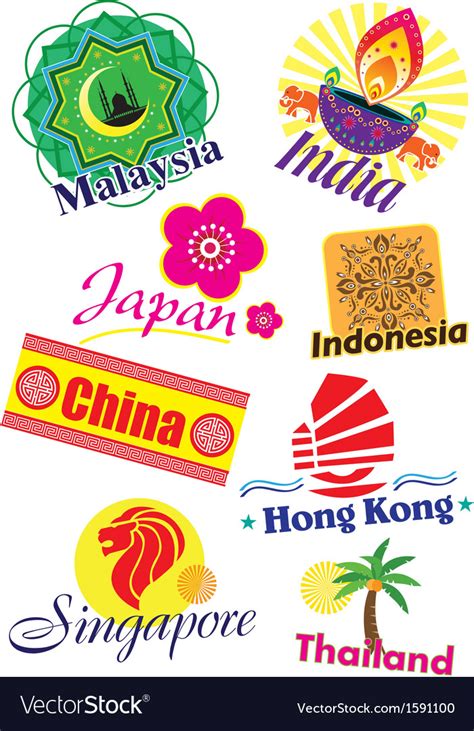 Asia Country Travel Icon Set Royalty Free Vector Image