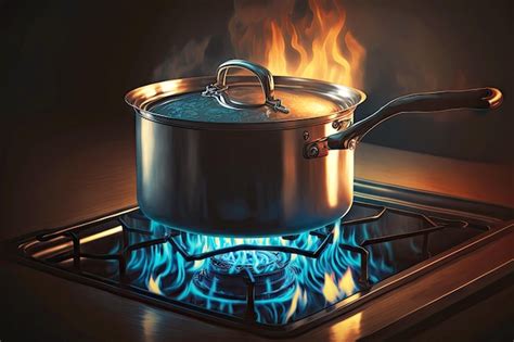 Premium Photo Boiling Water In Ladle On Blue Flame Burner Steel Pot