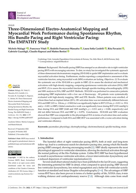 PDF Three Dimensional Electro Anatomical Mapping And Myocardial Work