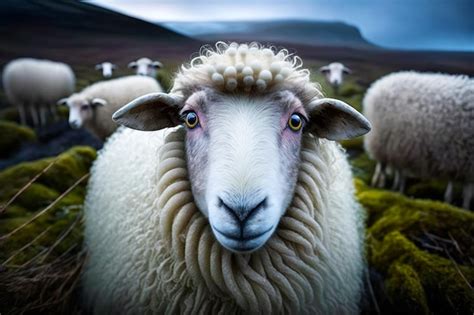 Premium Photo Herd Of Sheep Standing On Top Of Lush Green Field Next