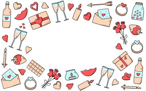 Eine Reihe Von Doodle Icons F R Valentinstag Oder Hochzeit Vektor