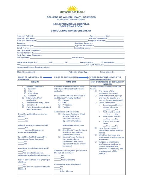 CIRCULATING-NURSE-CHECKLIST | PDF | Surgery | Anesthesia