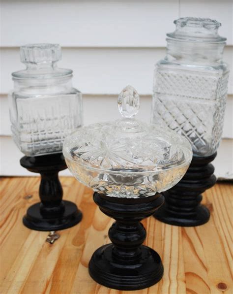 Apothecary Pedestal Vintage Container Set Of Three Centerpiece Etsy