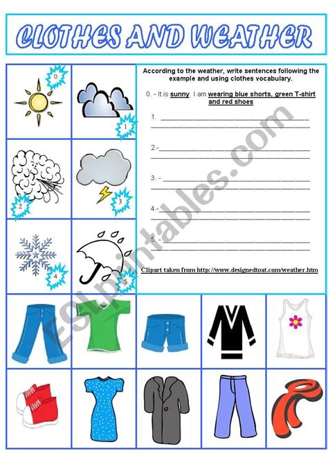 Clothes And Weather Esl Worksheet By Lomasbello