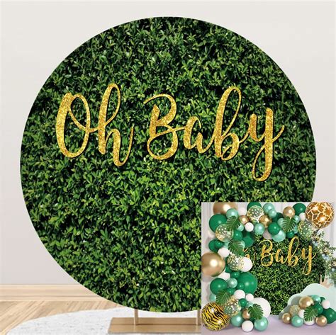 Buy Leowefowa Polyester Oh Baby Green Leaves Wall Round Backdrop 7x7ft