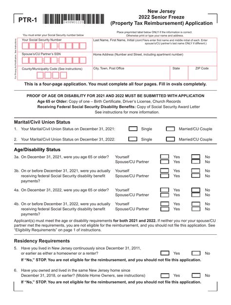 Form Ptr 1 Download Fillable Pdf Or Fill Online Senior Freeze Property