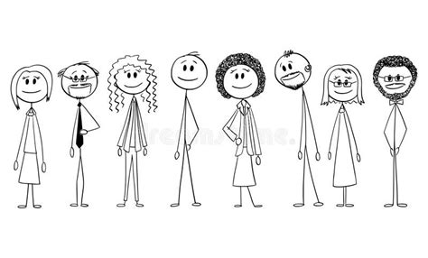 Smiling Diverse Team Vector Cartoon Stick Figure Illustration Stock