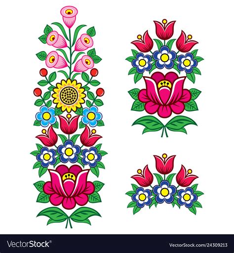 Floral Polish Folk Art Design Elements Royalty Free Vector