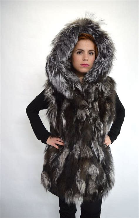 Real Fur Vest Silver Fox Hooded Fur Vest Genuine Quality Fox Etsy