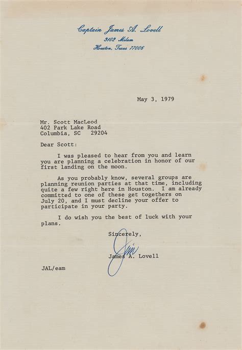 Neil Armstrong Gene Cernan And James Lovell Typed Letters Signed