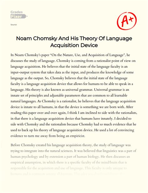 Noam Chomsky And His Theory Of Language Acquisition Device: [Essay Example], 1599 words GradesFixer