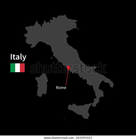 Detailed map of Italy and capital city Rome with flag on black background