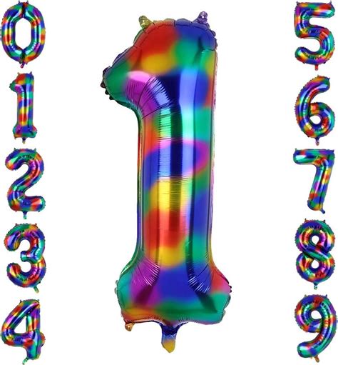 40 Inch Foil Number 1 Balloons Rainbow Big Mylar Helium Balloon Girls Birthdays Party ...