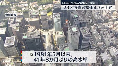 東京23区の1月消費者物価指数 前年同月比43％上昇 41年8か月ぶりの高水準（2023年1月27日掲載）｜日テレnews Nnn