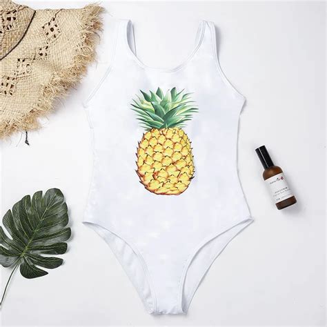 2020 Pineapple Swimsuit One Piece Swimwear White Bathing Suits High Cut