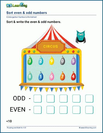 Sort even & odd numbers worksheets | K5 Learning