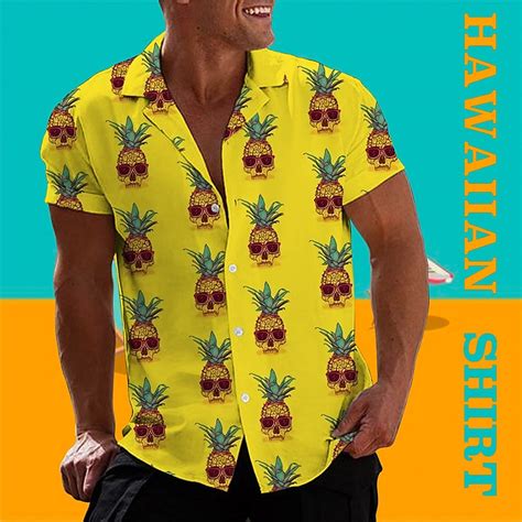 Rogoman Mens Pineapple Skull Short Sleeve Shirt