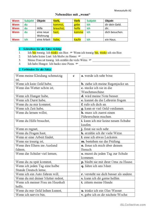 60 Nebensätze Deutsch DAF Arbeitsblätter pdf doc