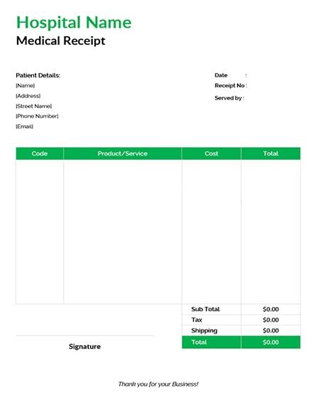 Free Medical Bill Receipt Template Pdf Word Eforms Free Medical Receipt Template Download