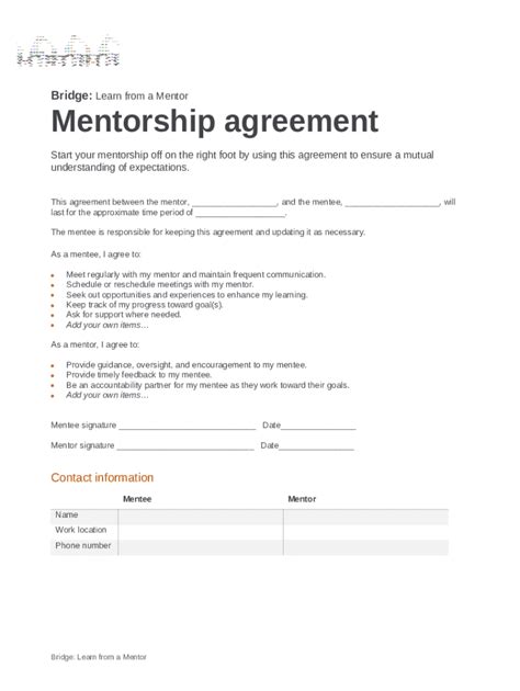 The Mentoring Agreement Doc Template Pdffiller